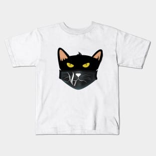 Black cat face wear black cat smokes face mask Kids T-Shirt